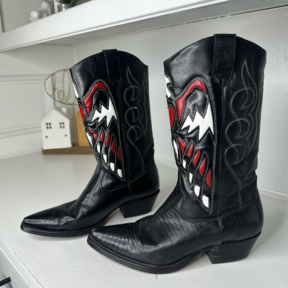 Nine West Shoes - **SOLD**Vintage Nine West Thunderbird Western Boots Women’s 8.5 Black Red White